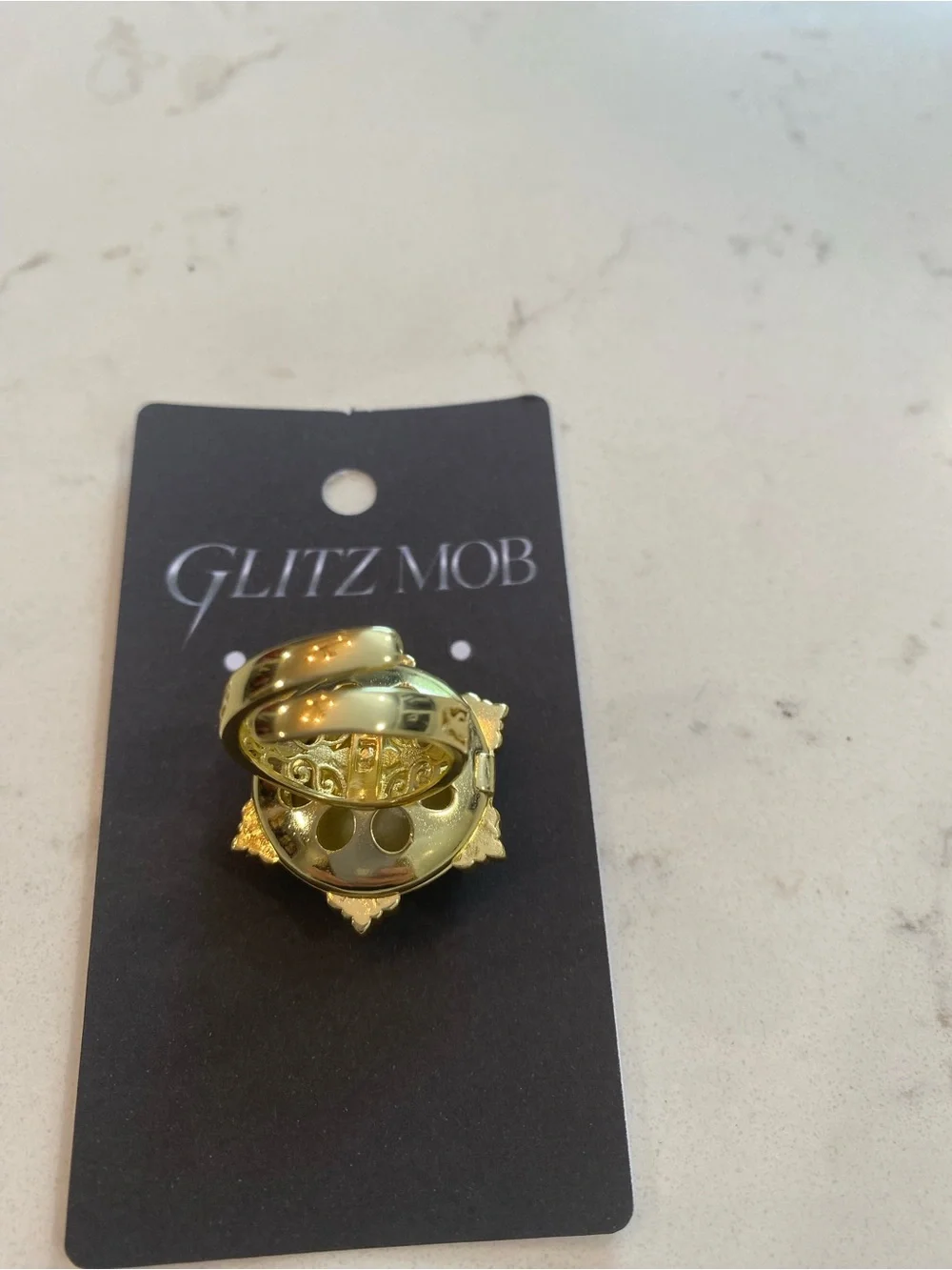 NEW Glitz Mob Stolen Midnight Crystal Locket Filigree Ring